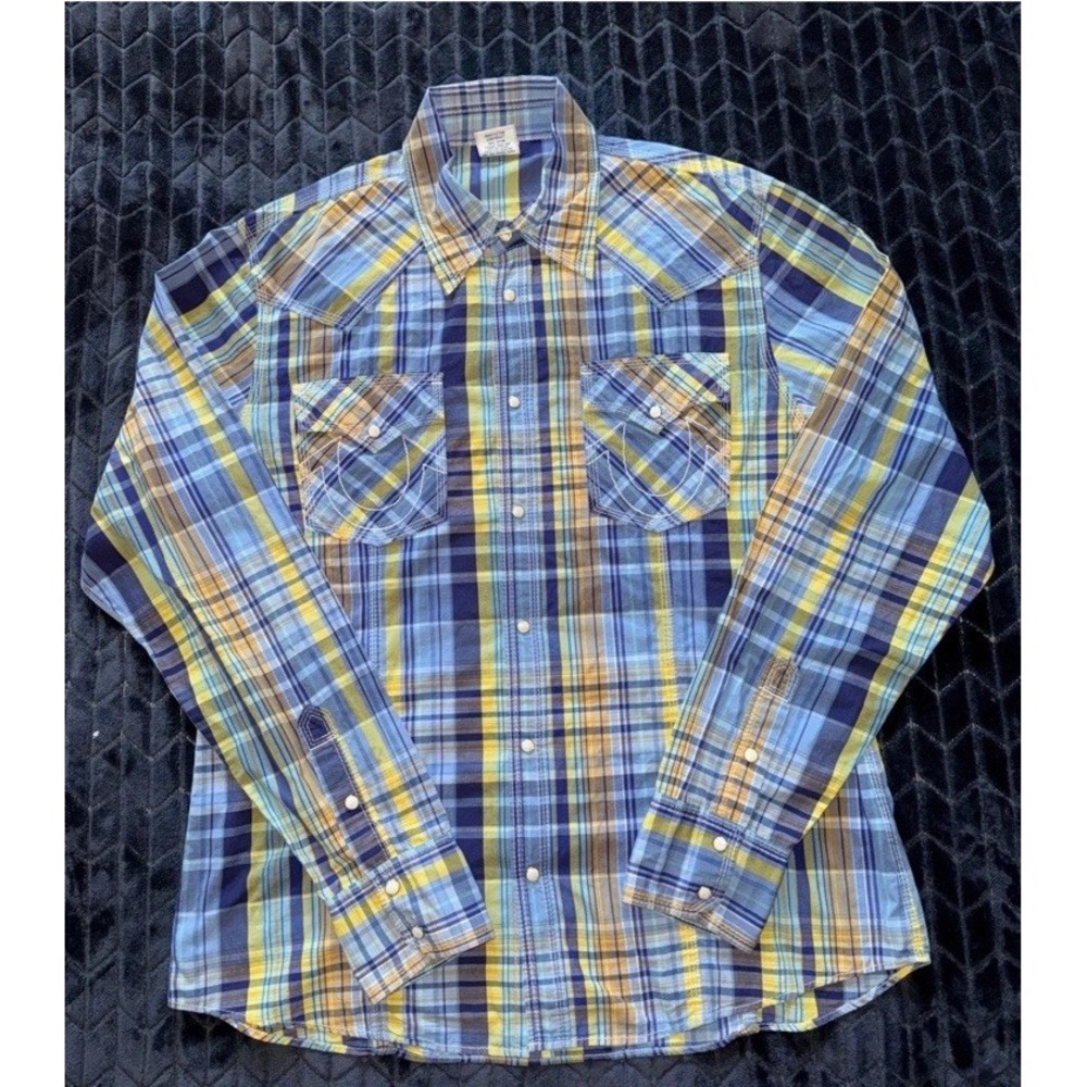 True Religion Mens Long Sleeve Paid Western Cotton Pearl Snap Size 3XL